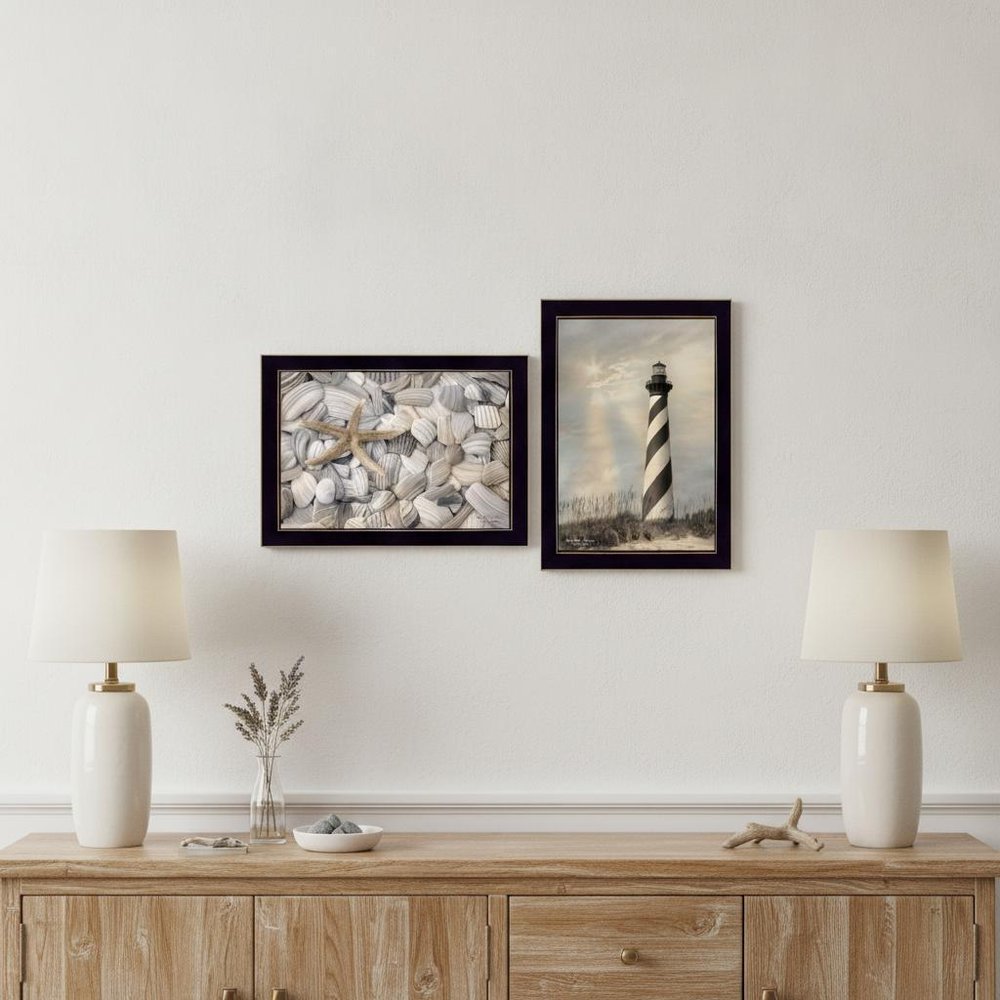 Set Of Two Cape Hatteras Lighthouse and Sea Shells 1 Black Framed Print Wall Art — view 8