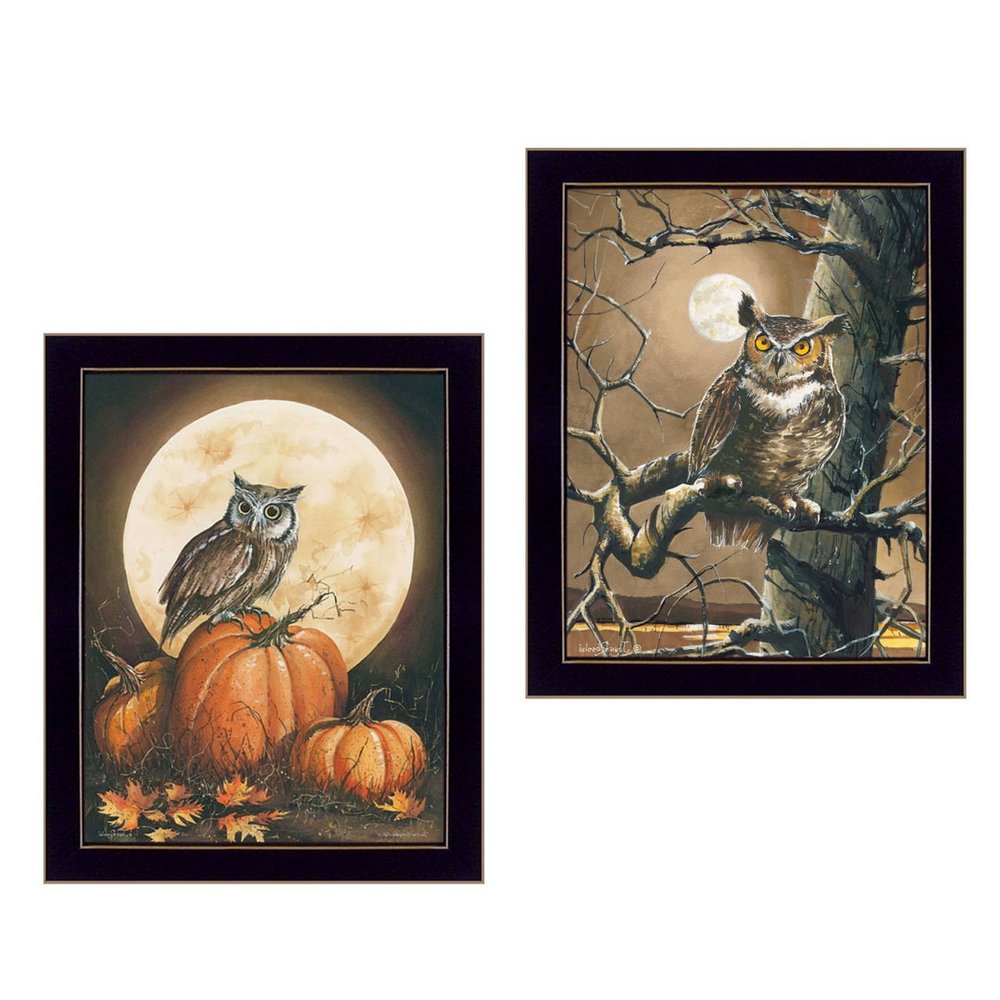 Set Of Two Autumn Owls Black Framed Print Wall Art HomeRoots
