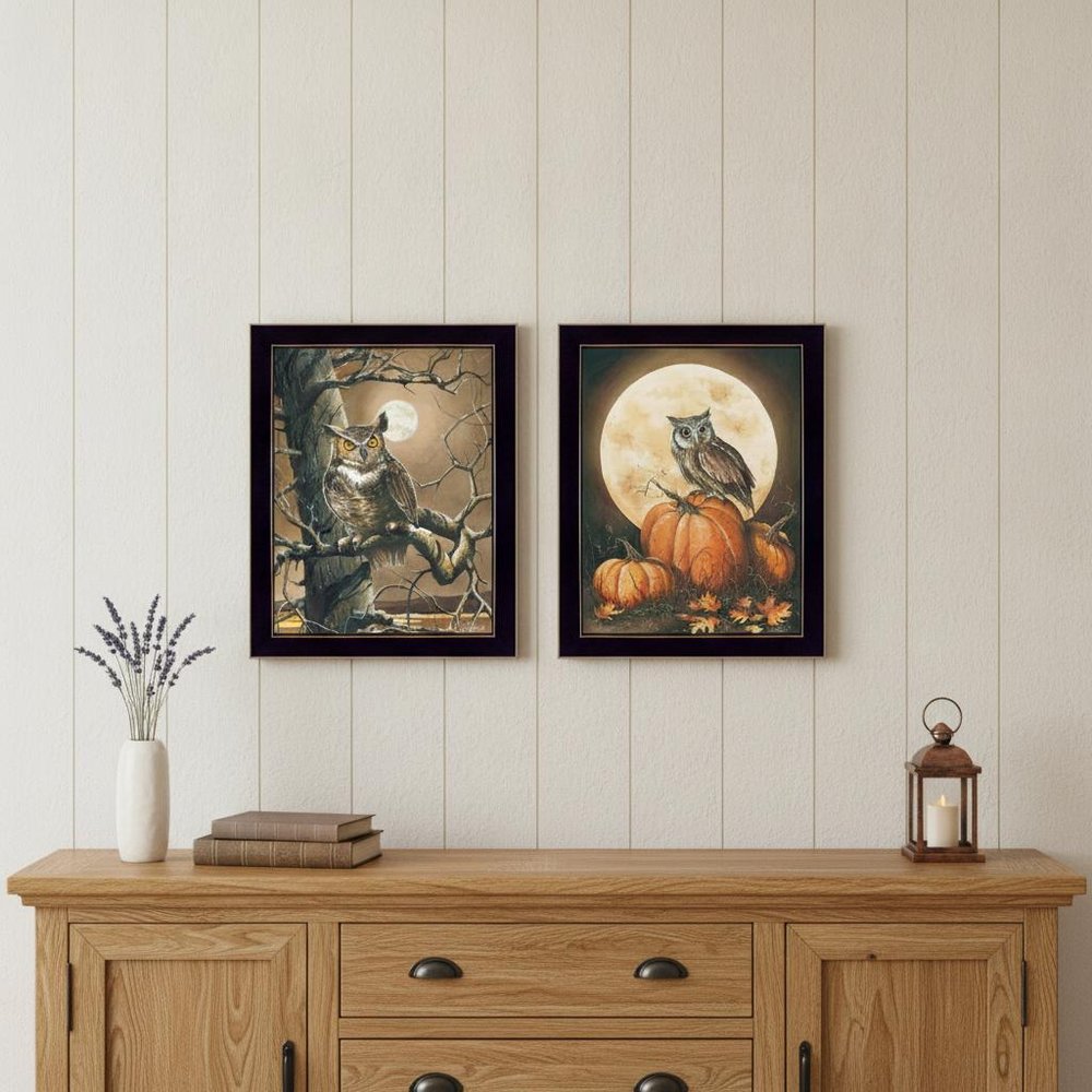 Set Of Two Autumn Owls Black Framed Print Wall Art HomeRoots