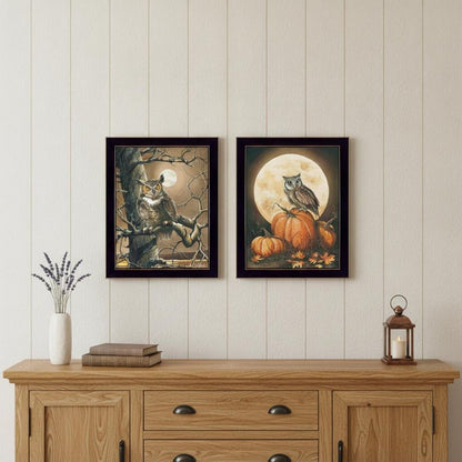 Set Of Two Autumn Owls Black Framed Print Wall Art HomeRoots