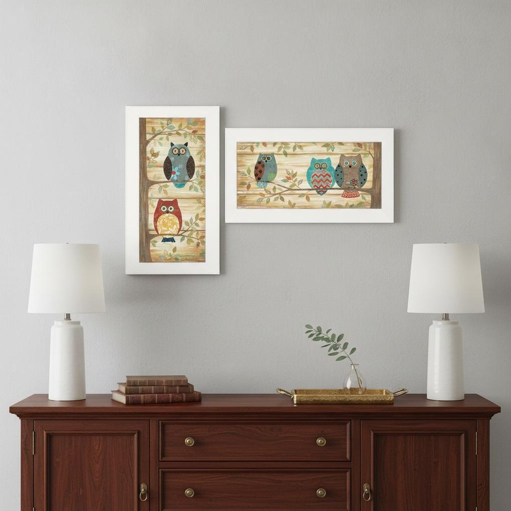 Set Of Two Whimsical Owls White Framed Print Wall Art — view 3