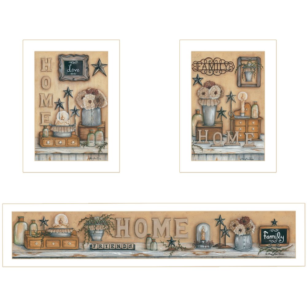 Set Of Three Where Family and Friends Gather 2 White Framed Print Wall Art — view 1