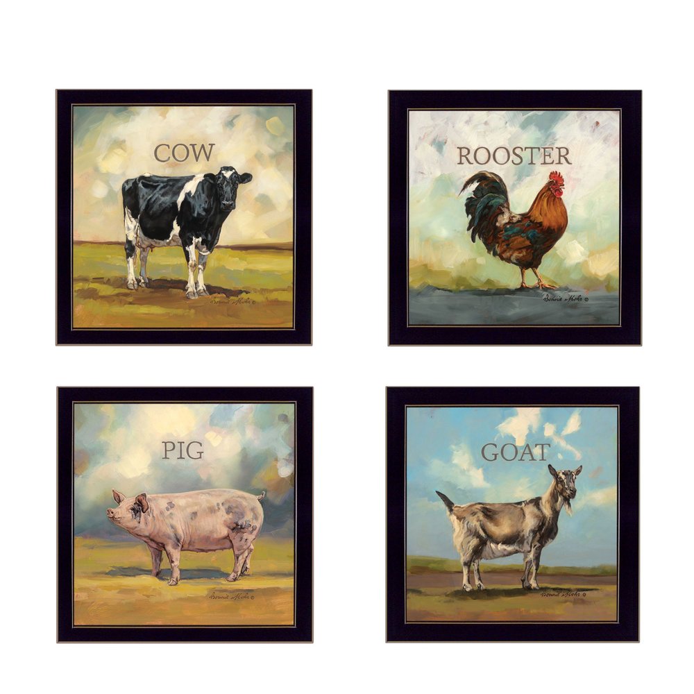 Set Of Four Farm Animals 1 Black Framed Print Wall Art — view 1