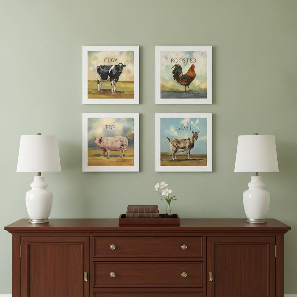 Set Of Four Farm Animals 2 White Framed Print Wall Art — view 3