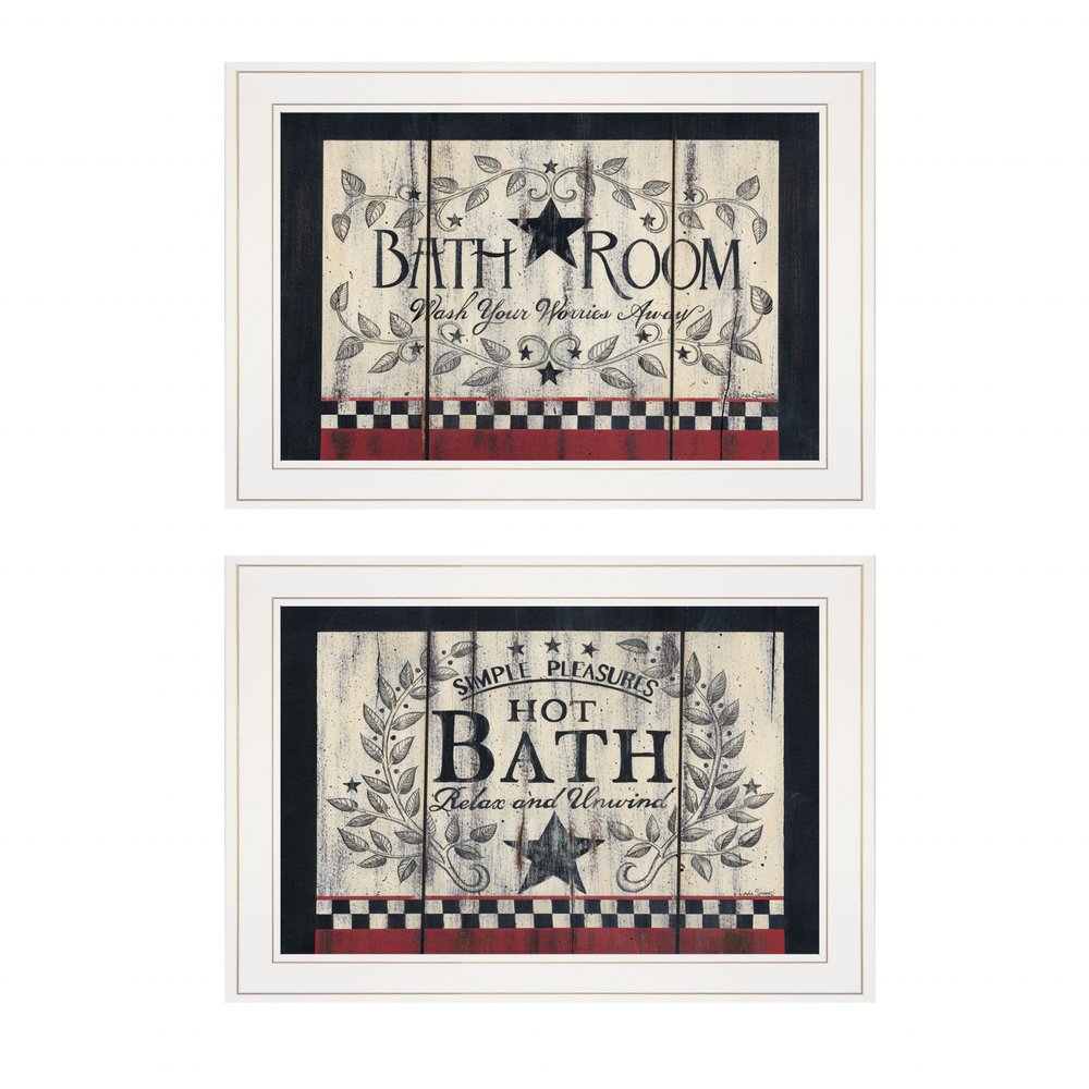 Set Of Two Hot Bath 6 White Framed Print Bathroom Wall Art — view 1