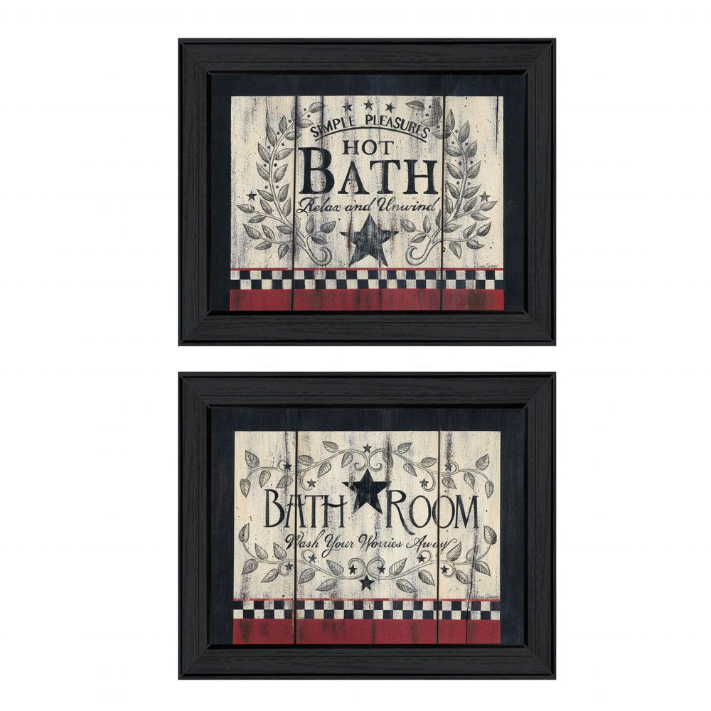 Set Of Two Hot Bath 7 Black Framed Print Bathroom Wall Art — view 1