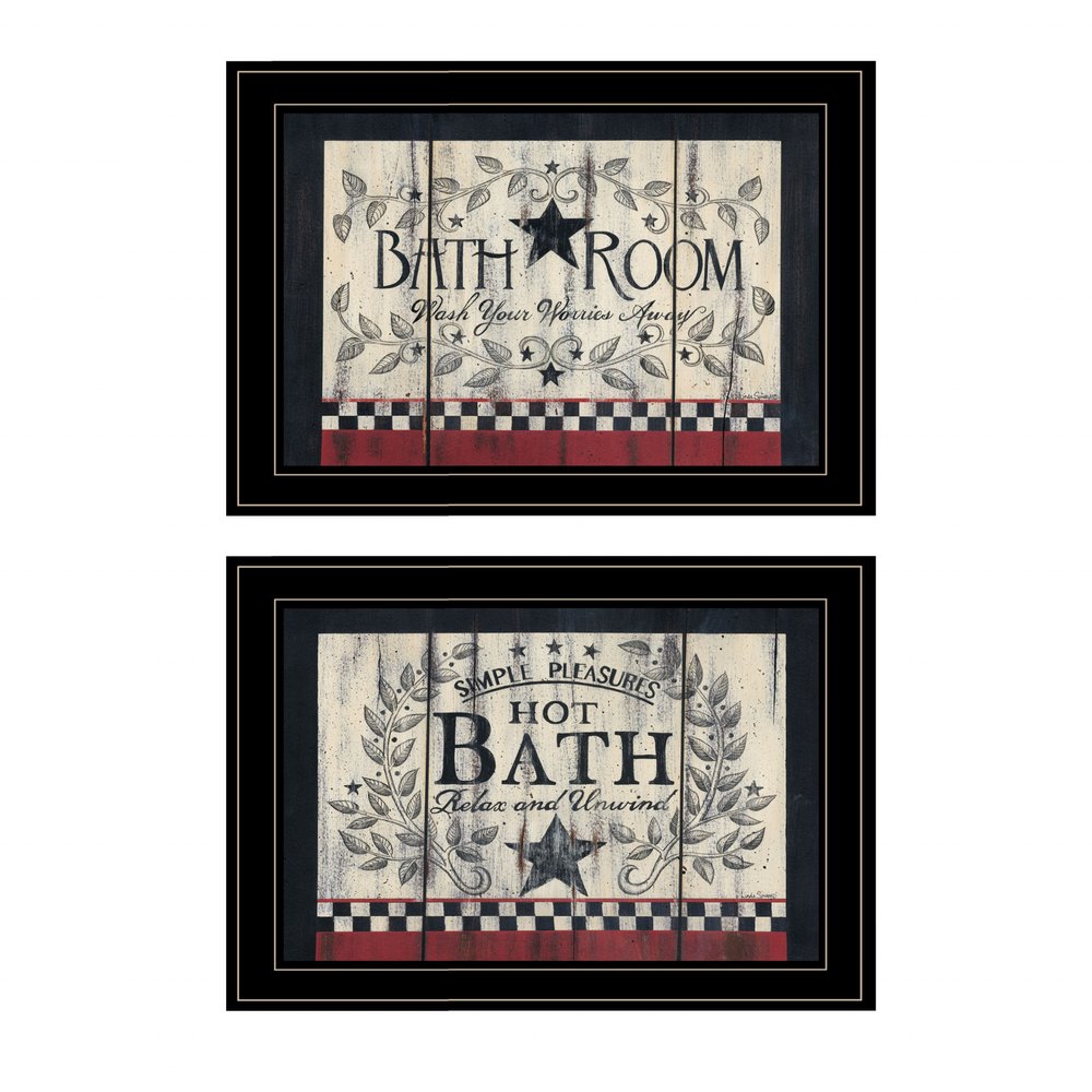 Set Of Two Hot Bath 8 Black Framed Print Bathroom Wall Art — view 1
