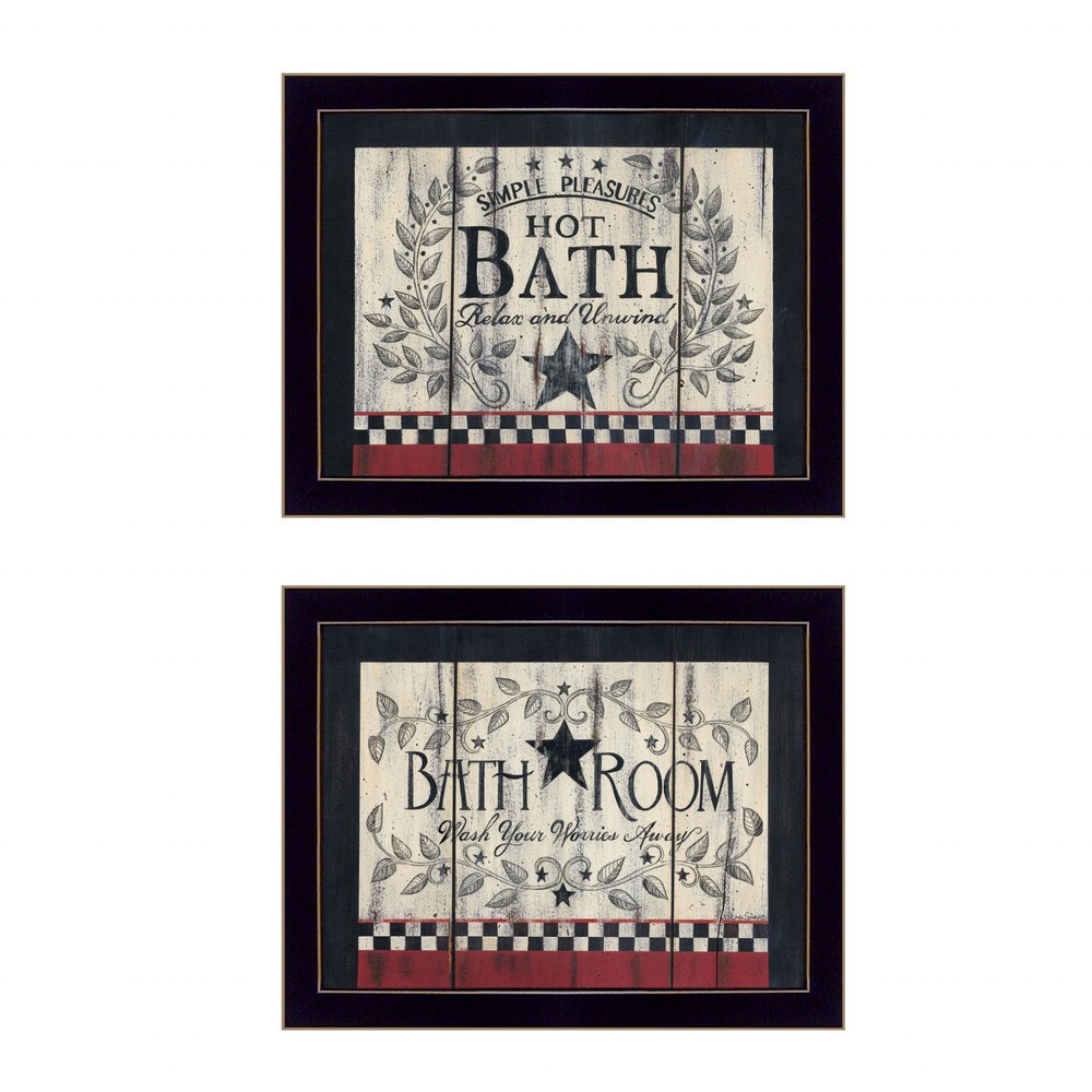 Set Of Two Hot Bath 9 Black Framed Print Bathroom Wall Art — view 1
