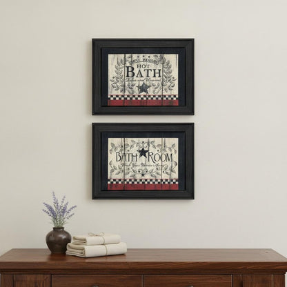 Set Of Two Hot Bath 1 Black Framed Print Bathroom Wall Art