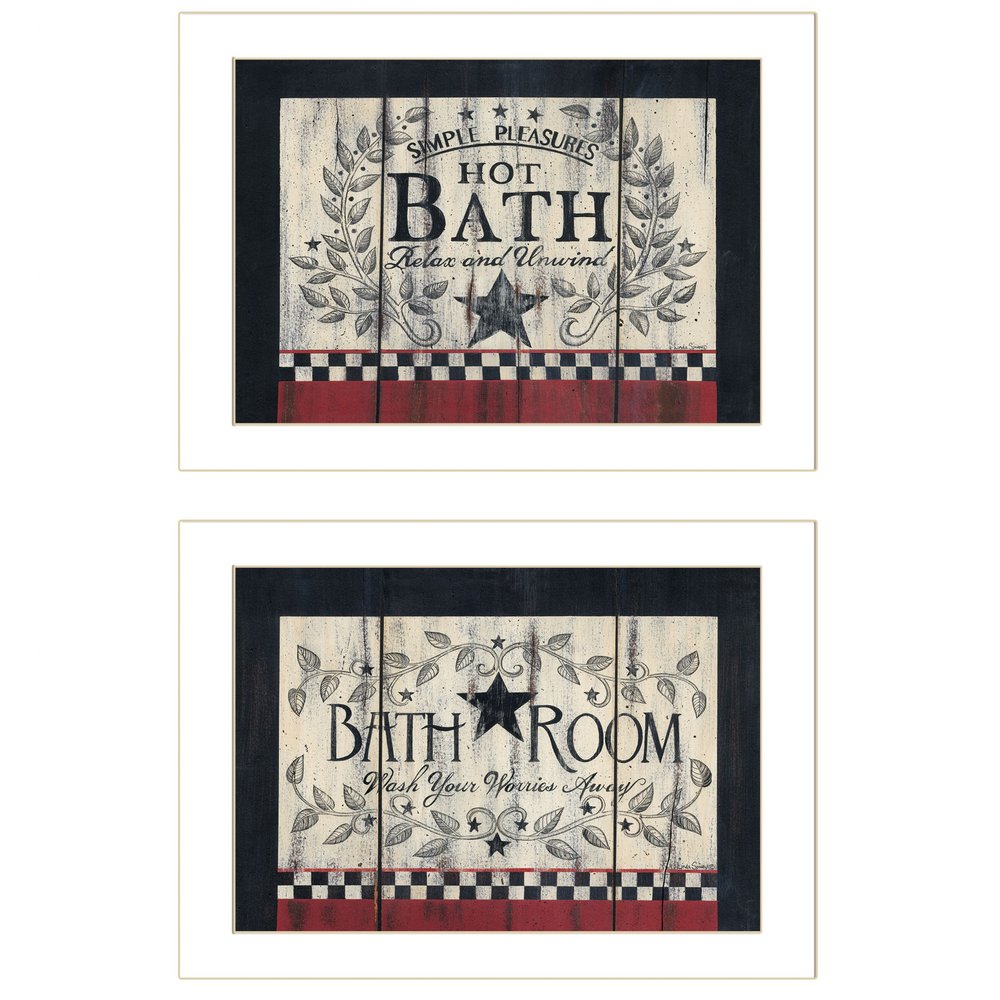Set Of Two Hot Bath 3 White Framed Print Bathroom Wall Art — view 1