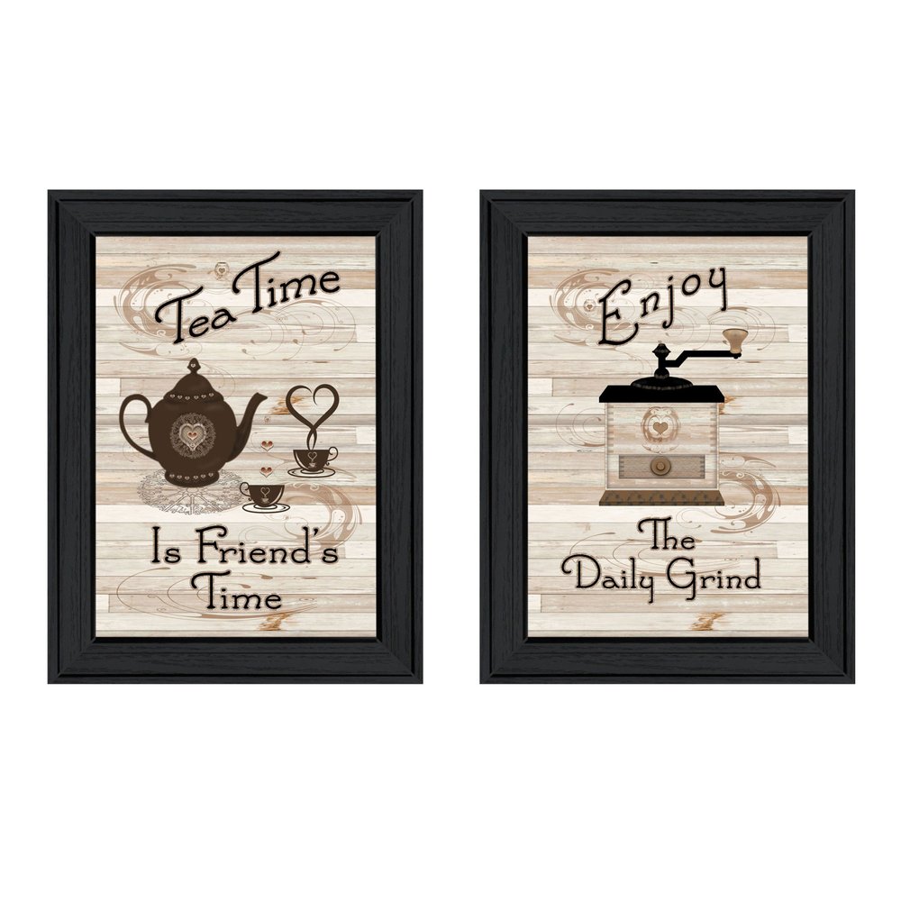 Set Of Two Enjoy Tea Time 1 Black Framed Print Kitchen Wall Art — view 1