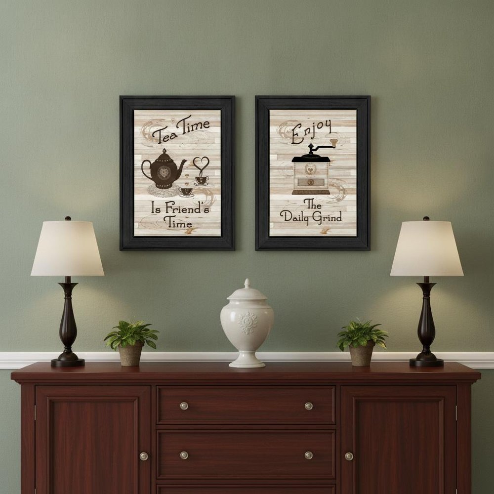 Set Of Two Enjoy Tea Time 1 Black Framed Print Kitchen Wall Art — view 3