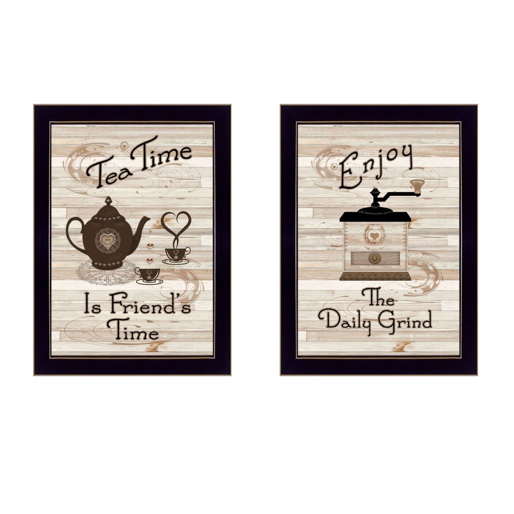 Set Of Two Enjoy Tea Time 2 Black Framed Print Kitchen Wall Art — view 1