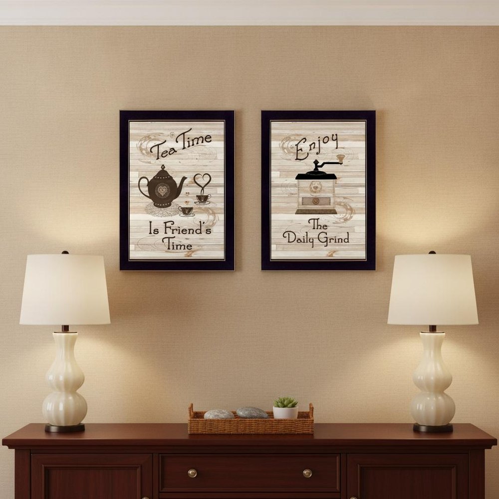 Set Of Two Enjoy Tea Time 2 Black Framed Print Kitchen Wall Art — view 3