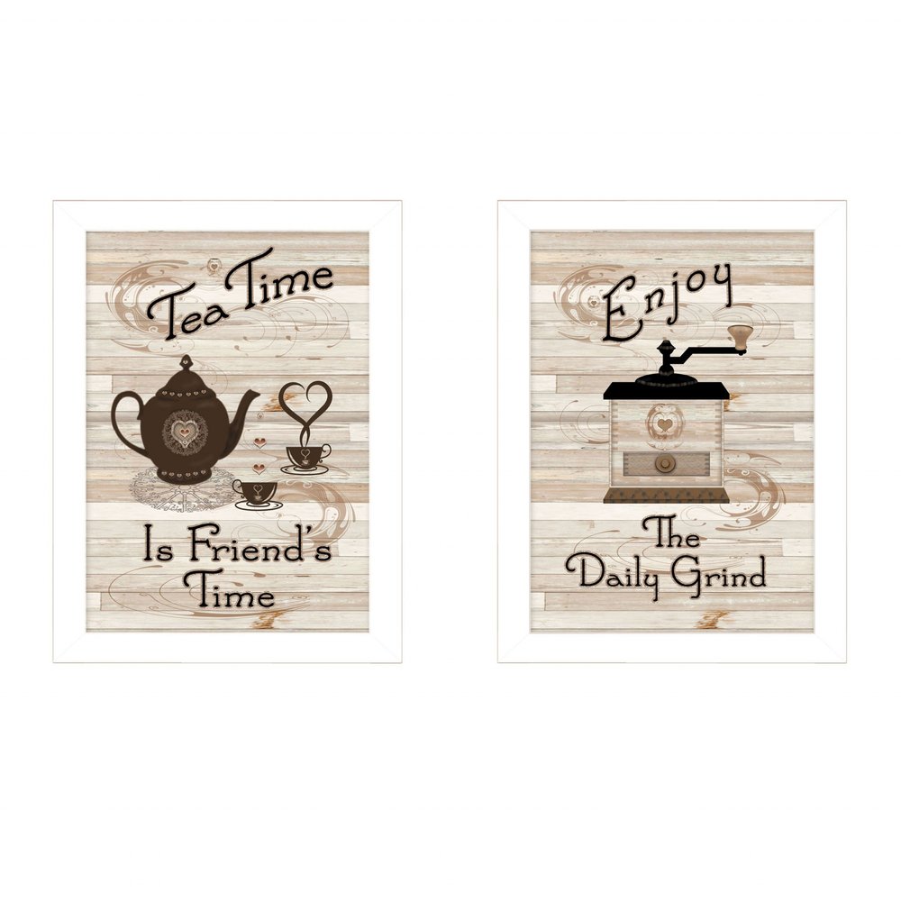 Set Of Two Enjoy Tea Time 3 White Framed Print Kitchen Wall Art — view 1