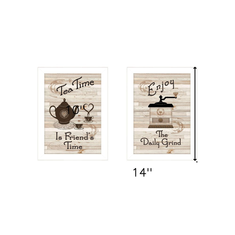 Set Of Two Enjoy Tea Time 3 White Framed Print Kitchen Wall Art — view 3