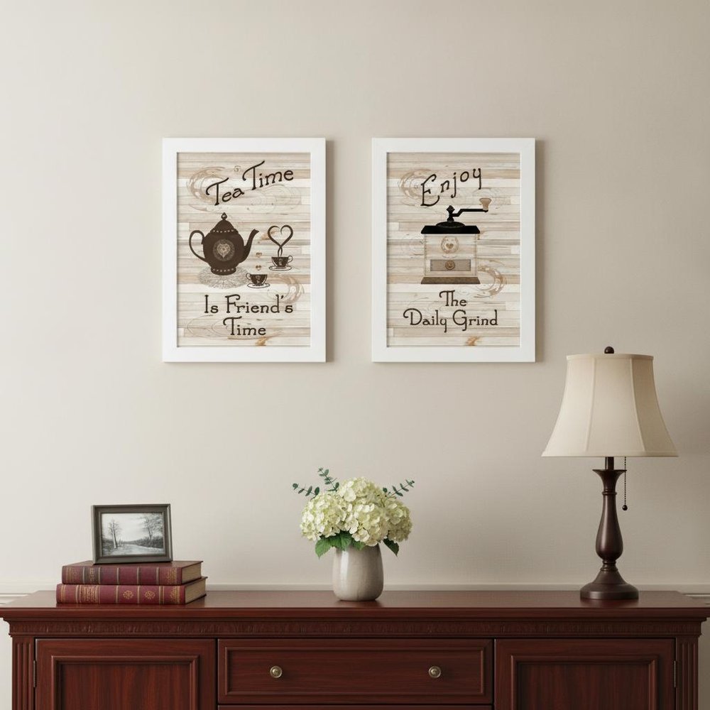 Set Of Two Enjoy Tea Time 3 White Framed Print Kitchen Wall Art — view 4