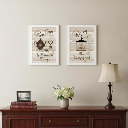 Set Of Two Enjoy Tea Time 3 White Framed Print Kitchen Wall Art
