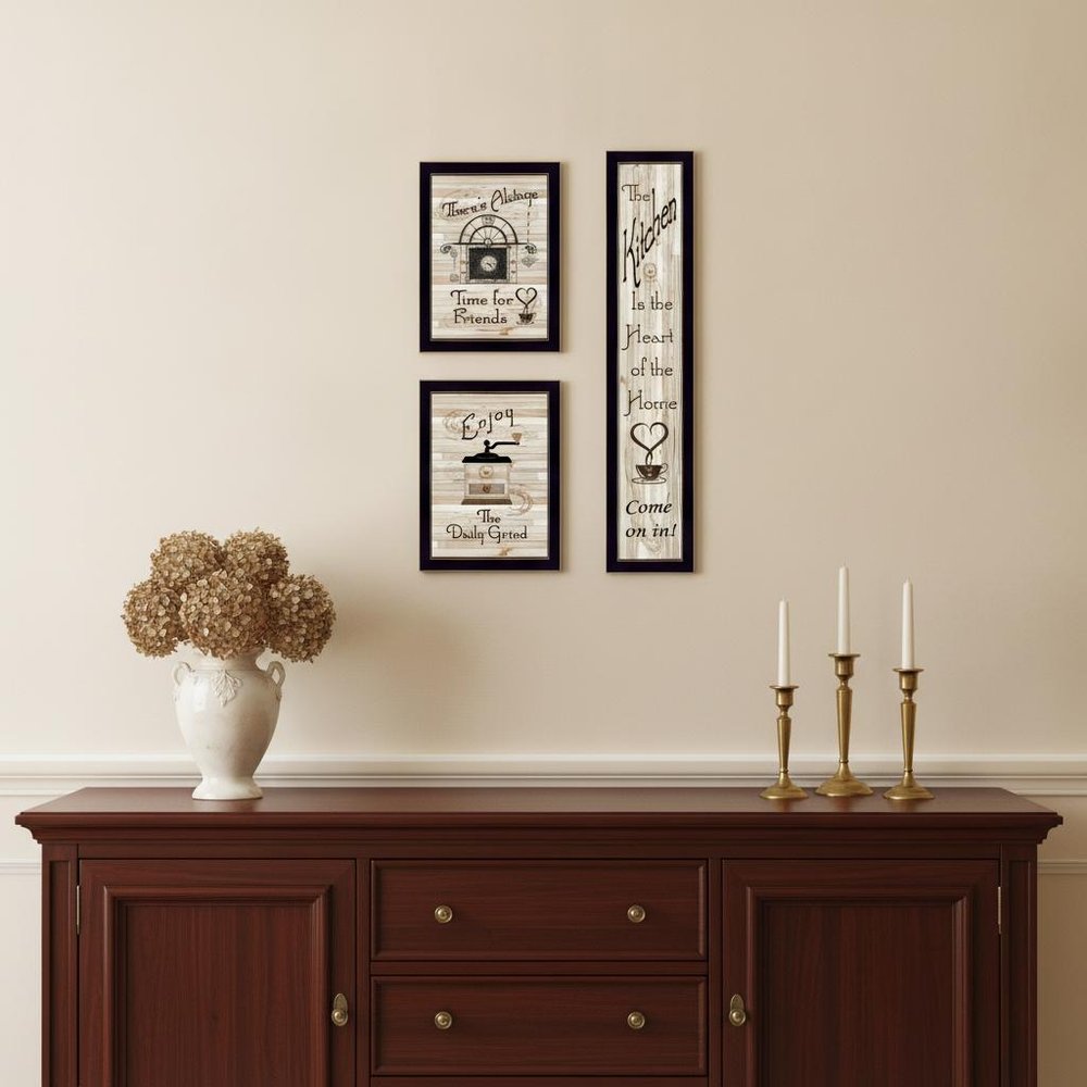 Set Of Three The Kitchen Collection I 3 Black Framed Print Kitchen Wall Art — view 1