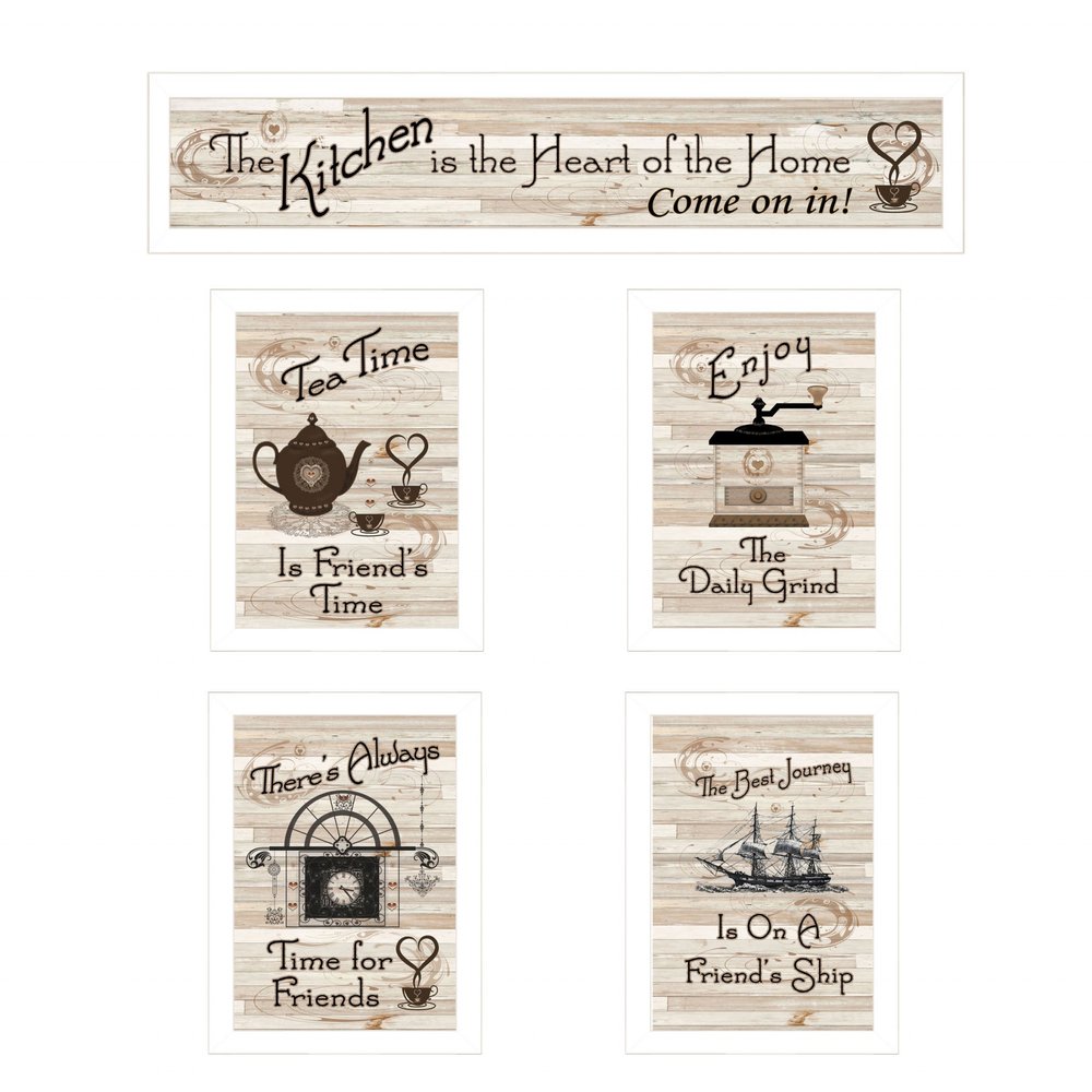 Set Of Five Kitchen Friendship Collection II 4 White Framed Print Kitchen Wall Art — view 1