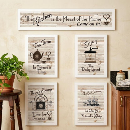 Set Of Five Kitchen Friendship Collection II 4 White Framed Print Kitchen Wall Art