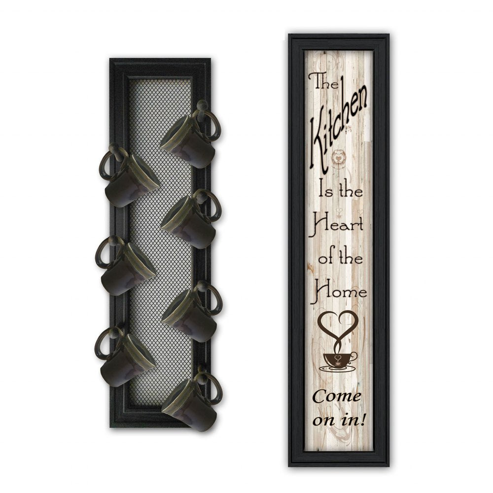 Set Of Two Come On In with Seven Peg Mug Rack 1 Black Framed Print Kitchen Wall Art — view 1