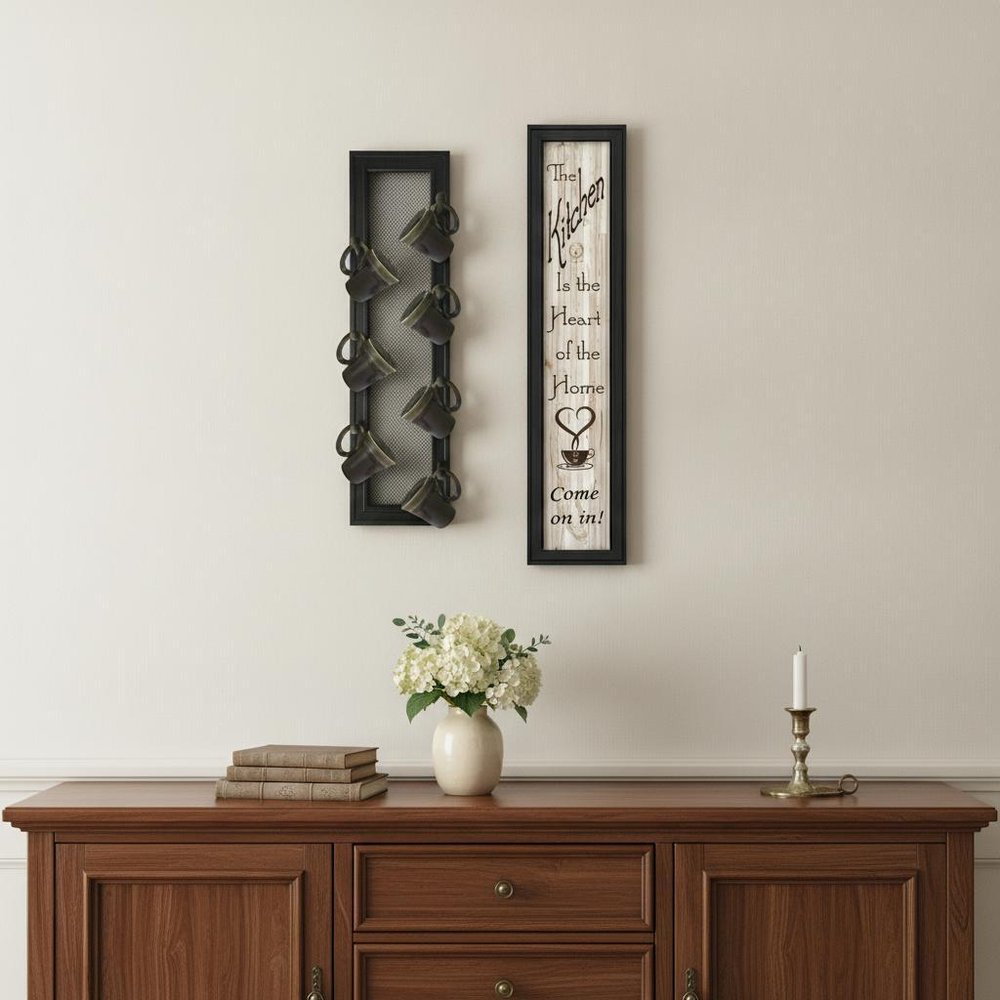 Set Of Two Come On In with Seven Peg Mug Rack 1 Black Framed Print Kitchen Wall Art — view 4