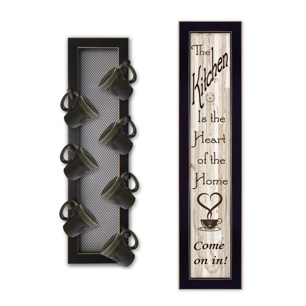 Set Of Two Come On In with Seven Peg Mug Rack 2 Black Framed Print Kitchen Wall Art HomeRoots