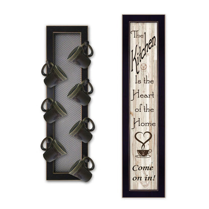 Set Of Two Come On In with Seven Peg Mug Rack 2 Black Framed Print Kitchen Wall Art HomeRoots