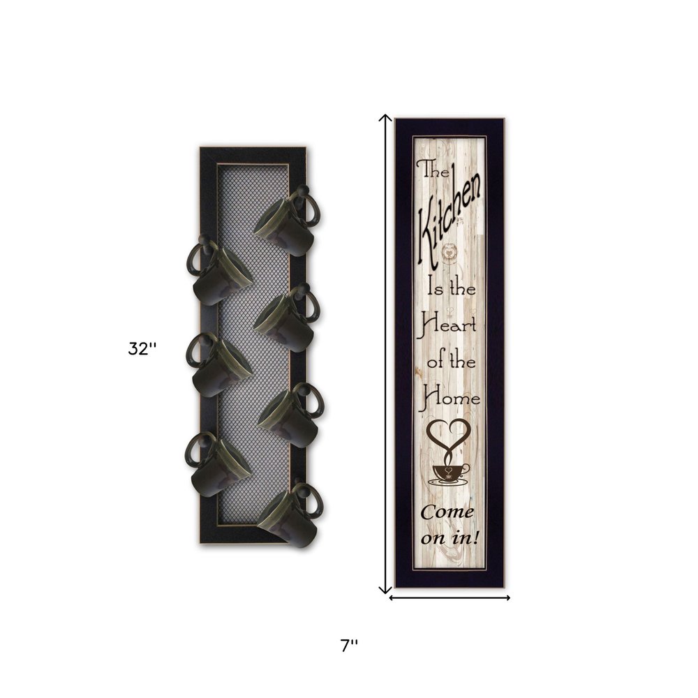 Set Of Two Come On In with Seven Peg Mug Rack 2 Black Framed Print Kitchen Wall Art HomeRoots