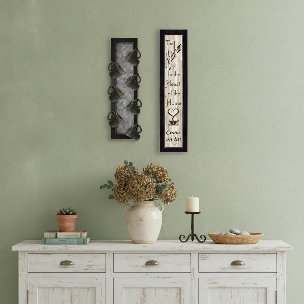 Set Of Two Come On In with Seven Peg Mug Rack 2 Black Framed Print Kitchen Wall Art HomeRoots