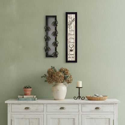 Set Of Two Come On In with Seven Peg Mug Rack 2 Black Framed Print Kitchen Wall Art HomeRoots