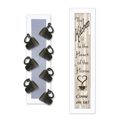 Set Of Two Come On In with Seven Peg Mug Rack 2 Black Framed Print Kitchen Wall Art HomeRoots