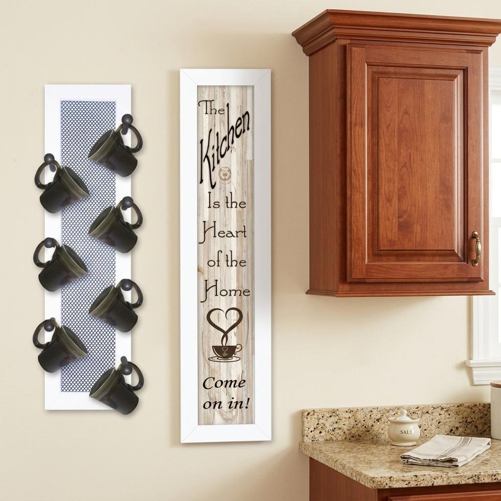 Set Of Two Come On In with Seven Peg Mug Rack 2 Black Framed Print Kitchen Wall Art HomeRoots