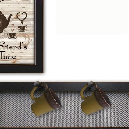 Set Of Four Kitchen Collection IV with Seven Peg Mug Rack 3 Black Framed Kitchen Wall Art