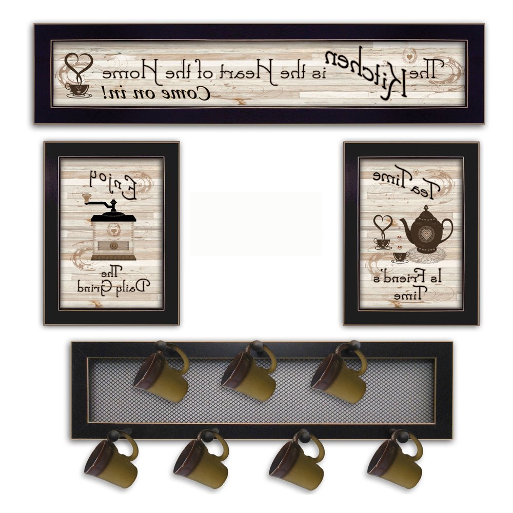 Set Of Four Kitchen Collection IV with Seven Peg Mug Rack 3 Black Framed Kitchen Wall Art — view 4