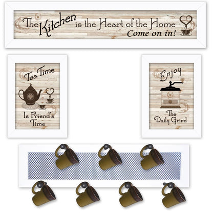 Set Of Four Kitchen Collection IV with Seven Peg Mug Rack 2 Black Framed Kitchen Wall Art HomeRoots