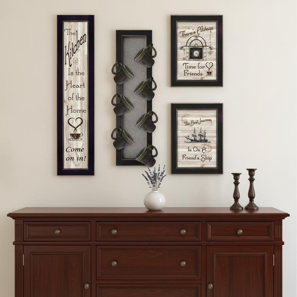 Set Of Four Kitchen Collection VII with Seven Peg Mug Rack 3 Black Framed Print Kitchen Wall Art — view 3