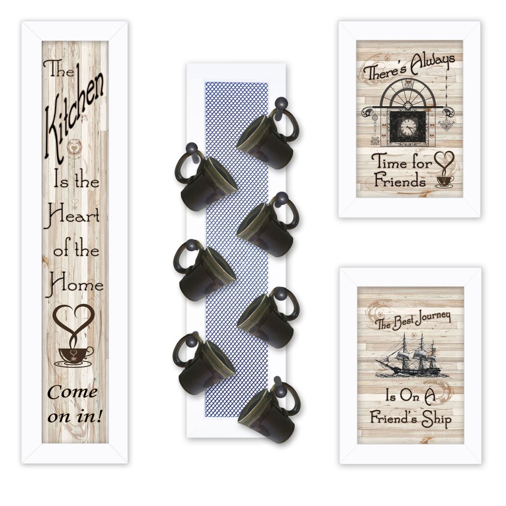 Set Of Four Kitchen Collection VII with Seven Peg Mug Rack 2 Black Framed Print Kitchen Wall Art — view 5