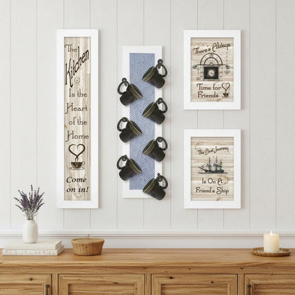 Set Of Four Kitchen Collection VII with Seven Peg Mug Rack 2 Black Framed Print Kitchen Wall Art HomeRoots
