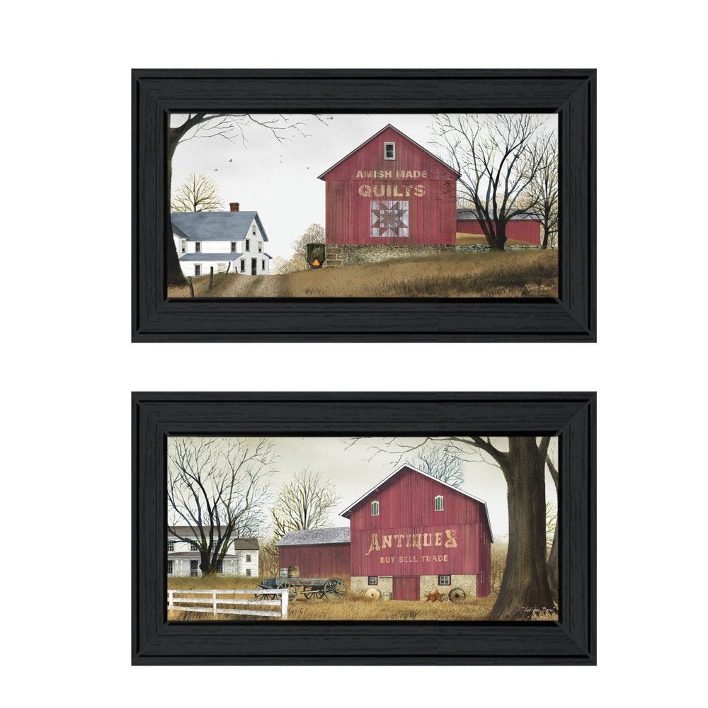 Set Of Two Antique Barn and Quilt Barn Black Framed Print Wall Art — view 1