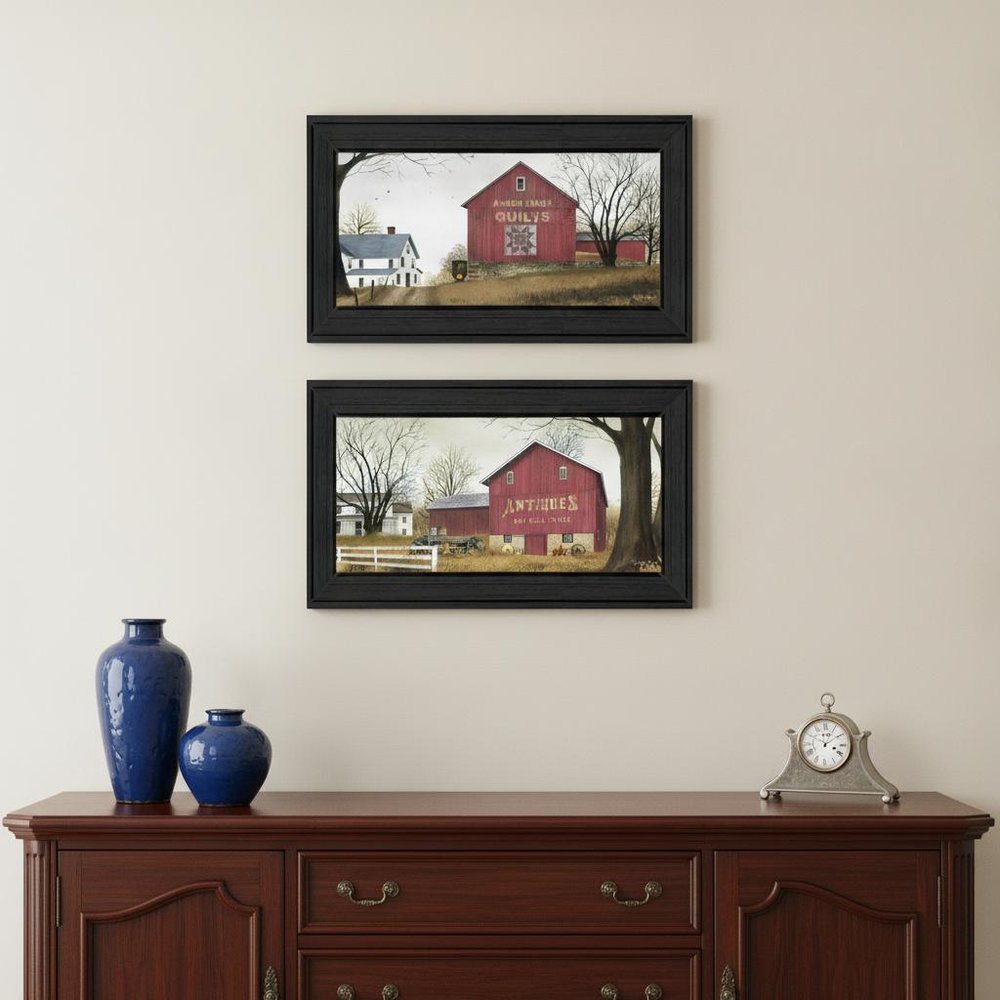 Set Of Two Antique Barn and Quilt Barn Black Framed Print Wall Art — view 4