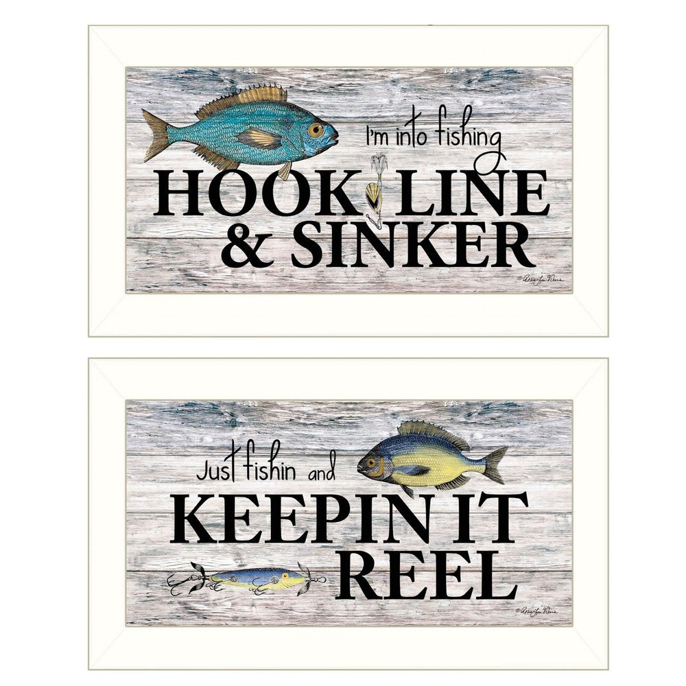 Set Of Two Fishing Combo 2 White Framed Print Wall Art — view 1