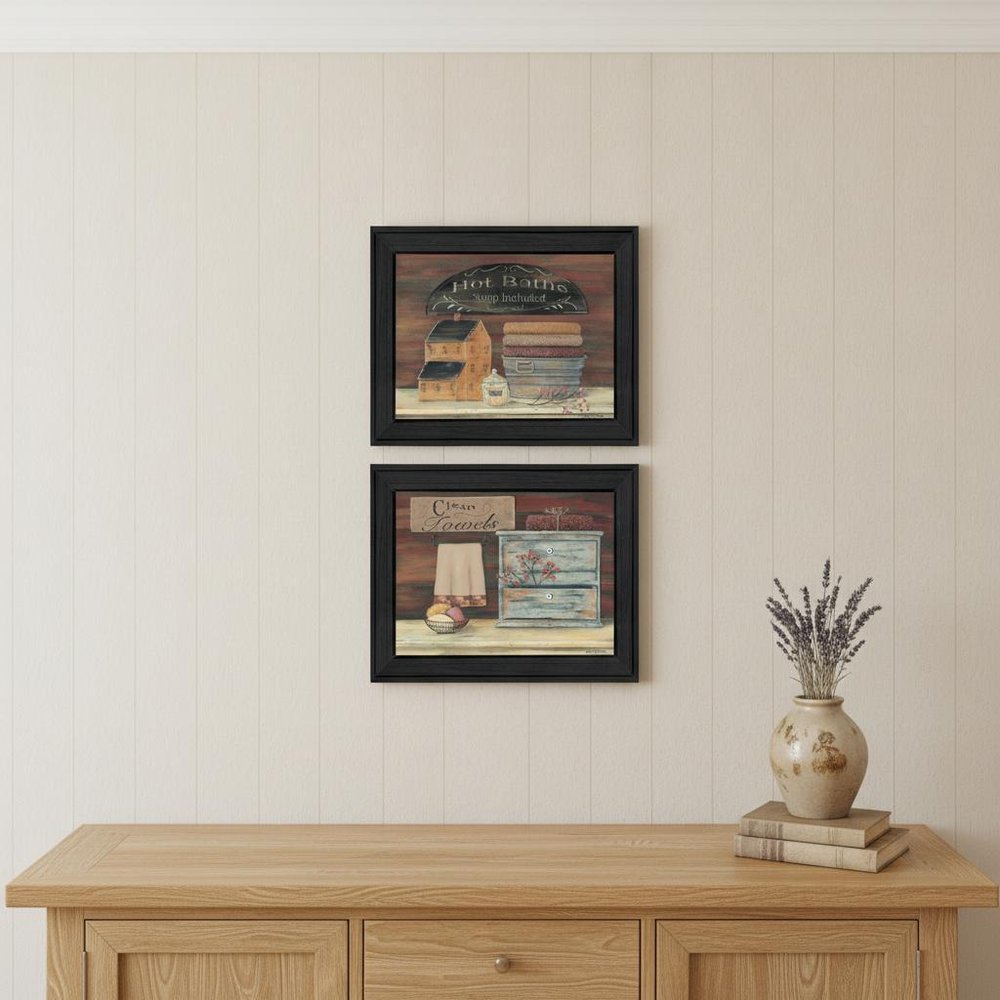 Set Of Two Hot Bath or Clean Towels Black Framed Print Bathroom Wall Art — view 4