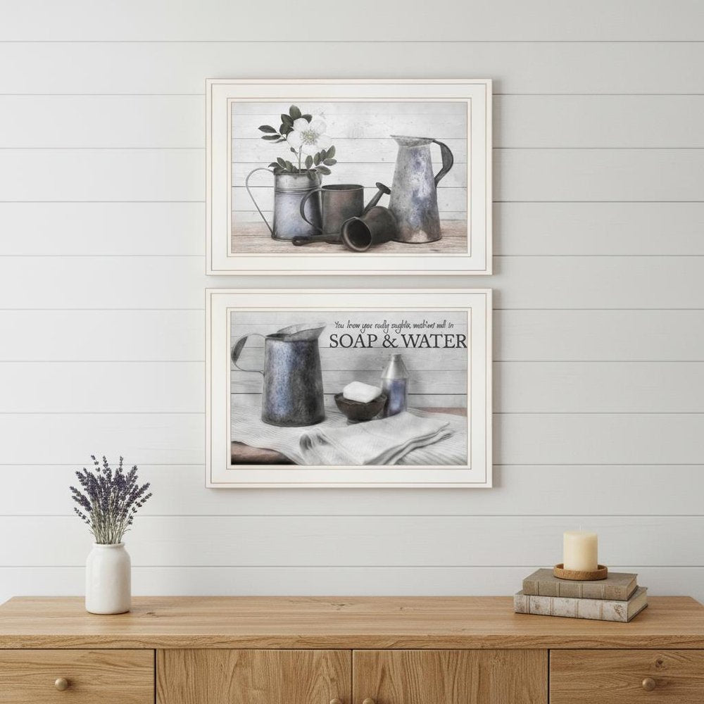 Set Of Two Soap or Floral 1 White Framed Print Bathroom Wall Art — view 6