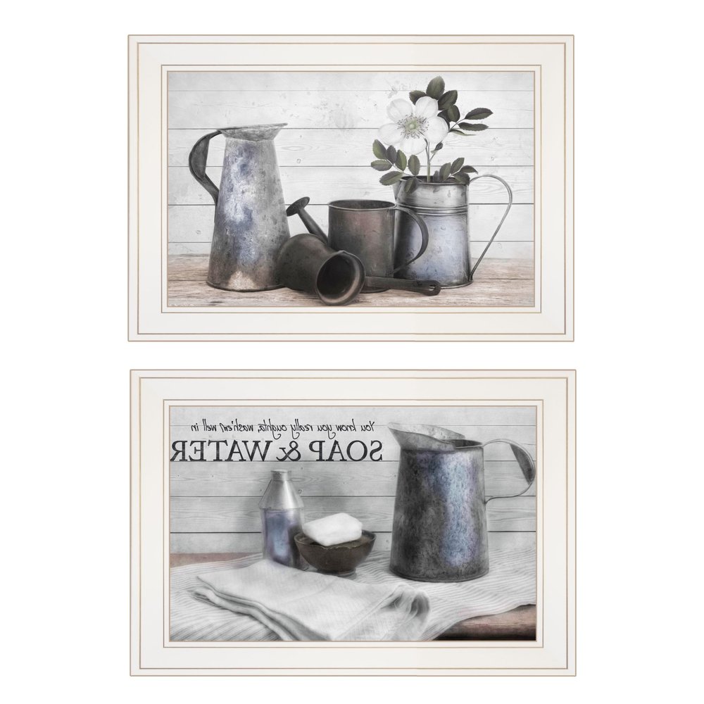 Set Of Two Soap or Floral 1 White Framed Print Bathroom Wall Art — view 5