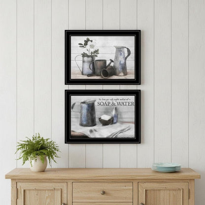 Set Of Two Soap or Floral 2 Black Framed Print Bathroom Wall Art HomeRoots
