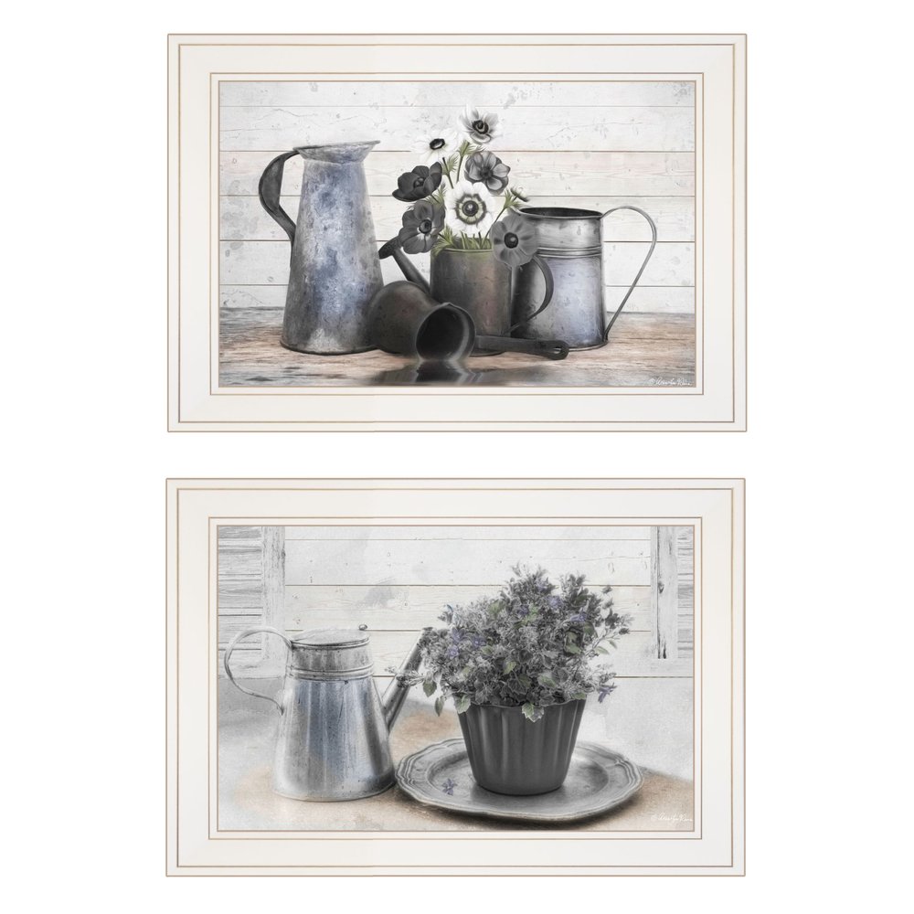 Set Of Two Floral with Tin Ware 1 White Framed Print Wall Art — view 2