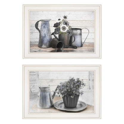 Set Of Two Floral with Tin Ware 1 White Framed Print Wall Art HomeRoots