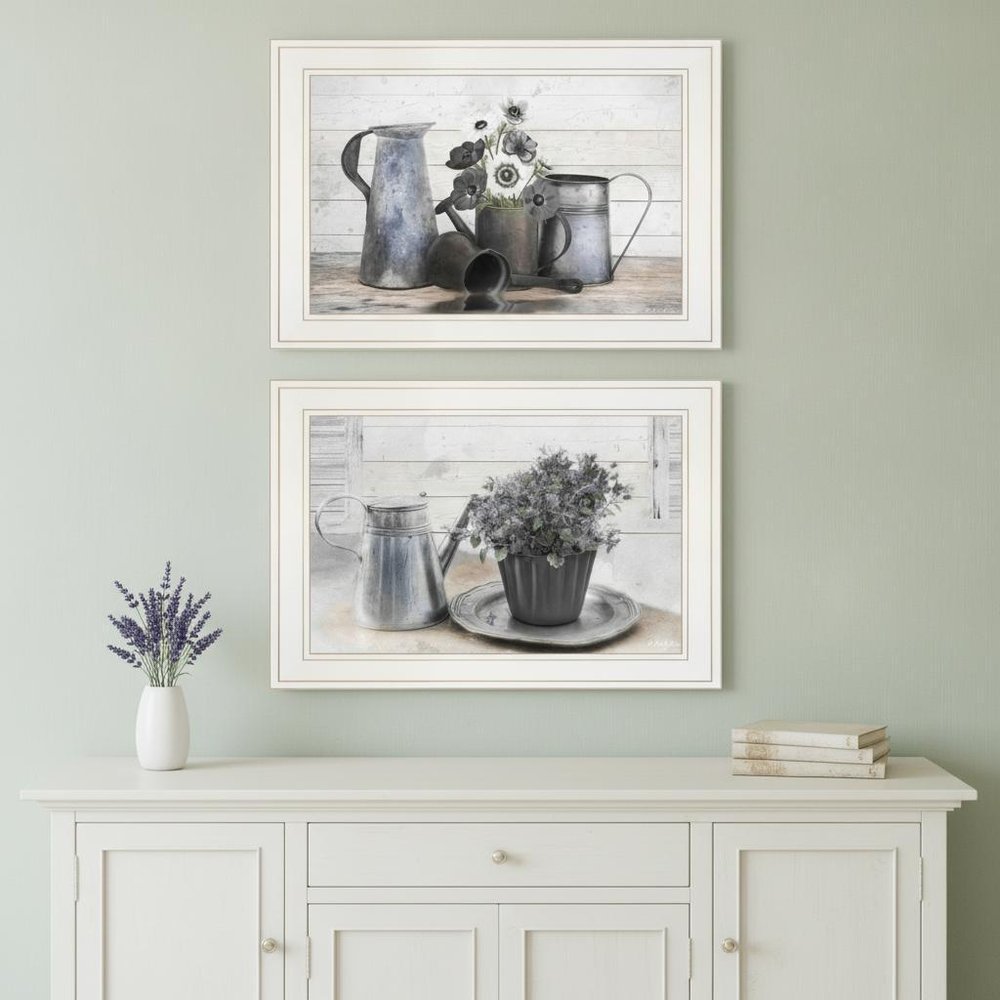 Set Of Two Floral with Tin Ware 1 White Framed Print Wall Art HomeRoots